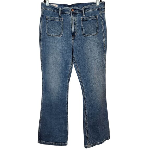 GAP Jeans Womens 33 High Rise Flare Blue 70s Flare Denim Stretch Front Pockets - Picture 1 of 12